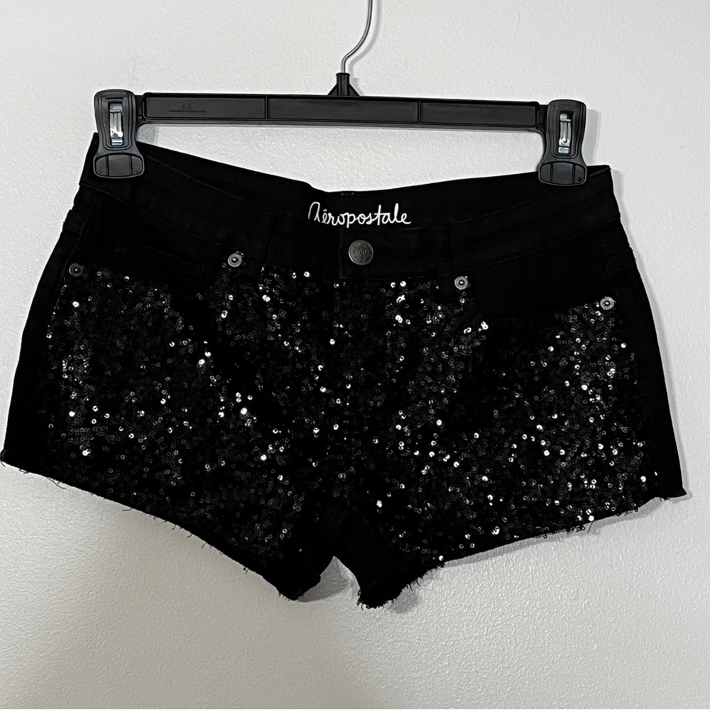 Aeropostale Black Sequin Denim Shorts